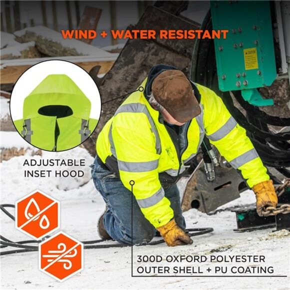 hi vis bomber safety jacket reflective waterproof warm workwear winter coat mens - Picture 3 of 7